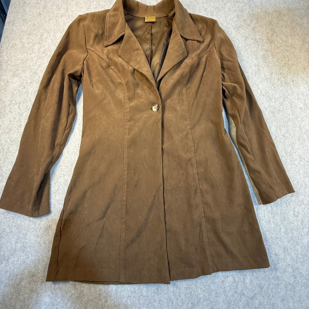 Vintage Splurge by ISB Brown Faux Suede Longline Blazer Jacket Size‎ 9 Retro